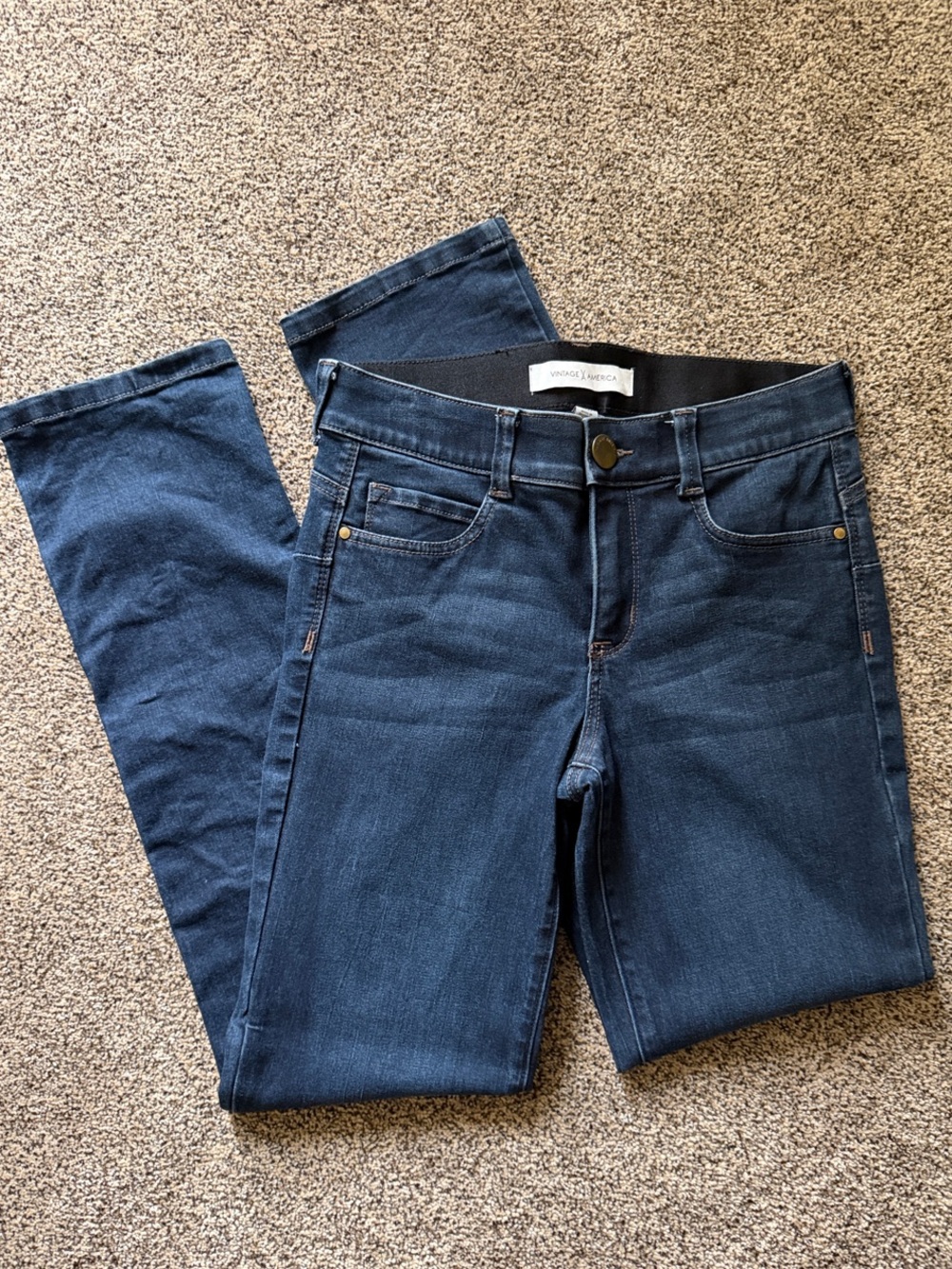 Vintage America Dark Indigo Stretch Skinny Jeans, Women’s 4/27